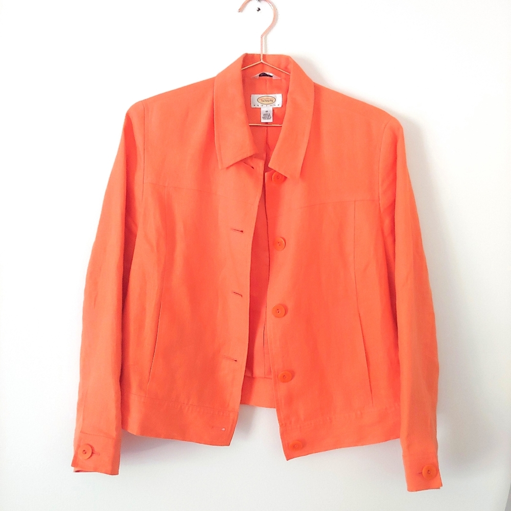 Talbots Petites orange button up front linen jacket size 10P